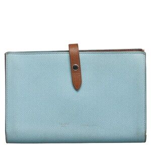 Celine Multi Function Bifold Wallet Blue Brown Leather